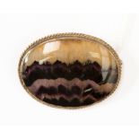 A Blue John silver mounted brooch, Sheffield 1987, silver rope edge border, size approx 43mm x 33mm,