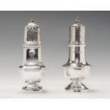 Two various 18th Century style casters: one George II style faceted body with mid rib section on
