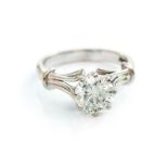 A solitaire diamond 18ct white gold ring, claw set round brilliant cut diamond approx 1.