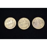 Three Sovereigns dated 1892 M