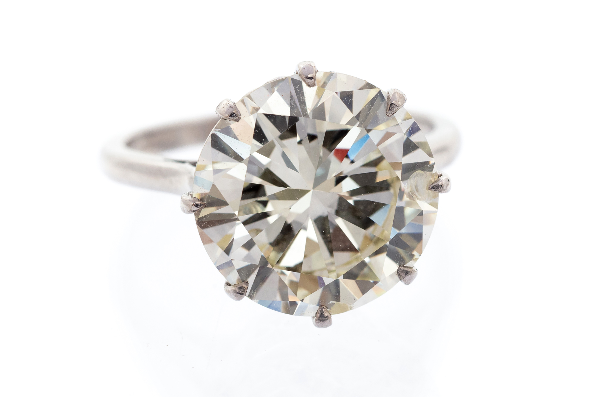 An 8.5 carat diamond solitaire platinum ring, the round brilliant cut diamond weighing approx. 8.
