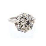 An 8.5 carat diamond solitaire platinum ring, the round brilliant cut diamond weighing approx. 8.