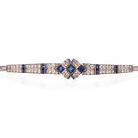 An Art Deco platinum, sapphire and diamond bracelet,