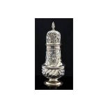 A Victorian silver baluster caster, chased with foliate scrolls and floral garlands,