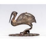 An early 20th Century novelty Asian probably Japanese silver vessel in the form of a stork,