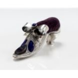 A Victorian silver novelty pin shoe shaped cushion,