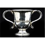 A George III silver loving cup, scroll handles plain body with a single band, collet foot,