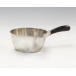 An early 20th Century Danish silver warming pan, egg-and-dart rim, plain body with ebonised handle,