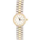 A ladies Longines stainless steel watch with quartz movement baton numerals on a white dial,