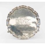 A Mappin & Webb modern silver salver, raised pie crust border,