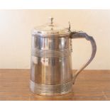 A George III silver tankard, tapering cylindrical with upper and lower reeded sections,