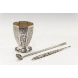A collection of Asian silver/white metal including a 925 standard octagonal shaped beaker,