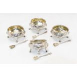 A set of four George III silver salts, oval with gadroon borders,