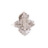 A diamond oval and bow shaped fancy cluster 18ct white gold ring,