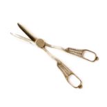 A pair of Victorian silver grape scissors, cast and reticulated Etruscan style, George Unite,