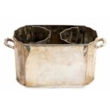 An early 20th Century twin handled rectangular plated double wine cooler, with fitted interior,