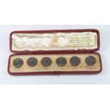 Early 20th Century silver buttons, Birmingham, in case,