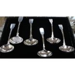 Six early 19th Century Fiddle pattern sauce ladles, three engraved with same crest,