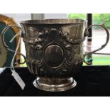 A William III silver two-handled porringer style cup, rope twist border above gadroon lower section,