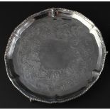 A George III silver salver, hallmarked for London 1775, makers mark rubbed,