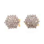 A pair of diamond hexagonal cluster 18ct yellow gold earrings,