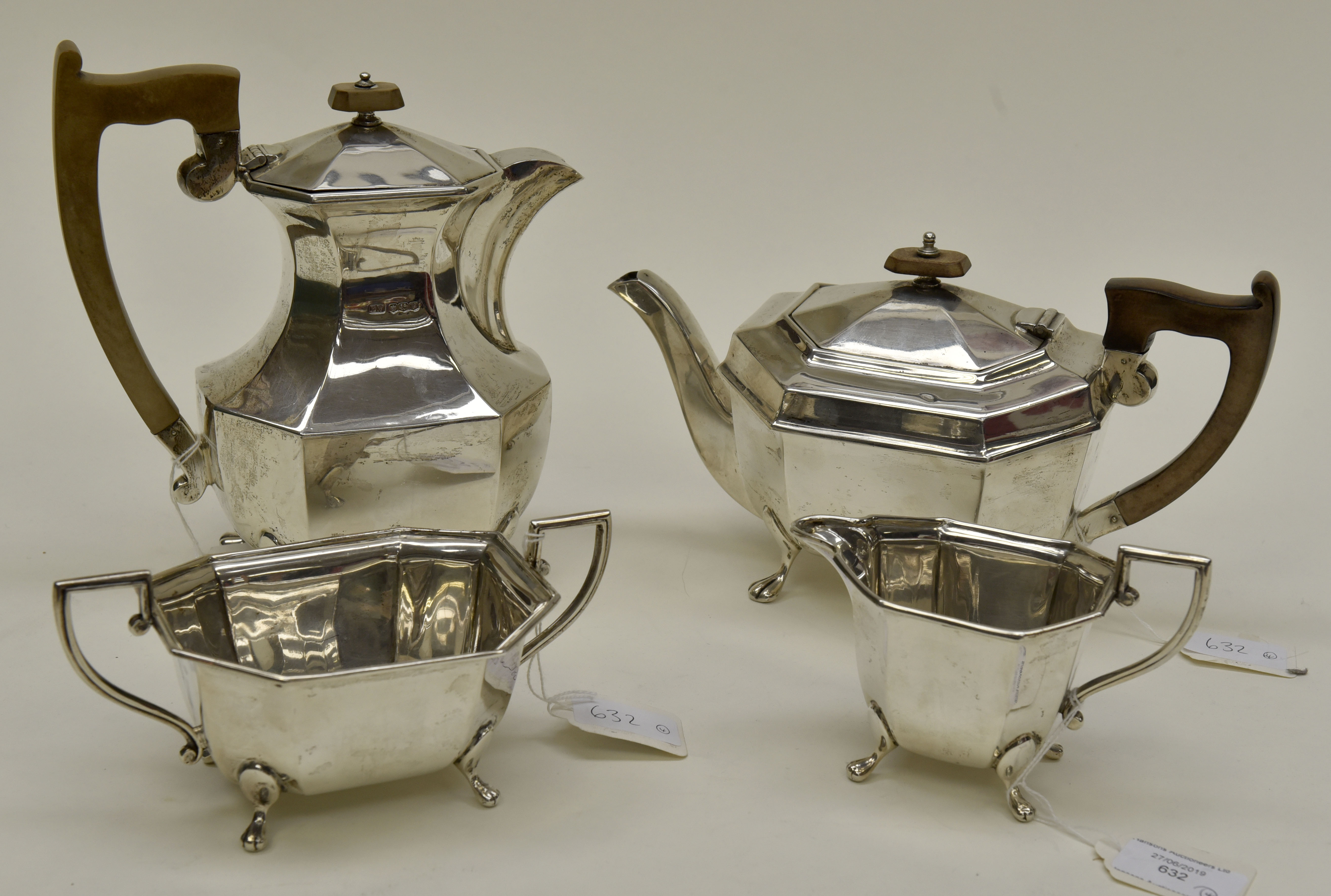 A George VI Art Deco four piece silver tea and coffee service, by Viners Ltd,