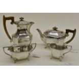 A George VI Art Deco four piece silver tea and coffee service, by Viners Ltd,