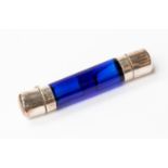 A 19th Century blue glass cylinder double ended scent bottle,