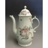A  large and rare William Reid Liverpool coffee pot and cover with floral polychrome decoration,