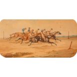 British School,19th Century, a horse race, indistinctly signed l.r., watercolour, 16.5 by 33cm,