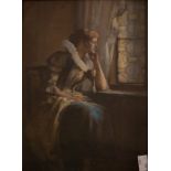 George Hall Neale (British, 1863-1940), An Anxious Wait, oil on panel, 28 by 20cm, gilt frame