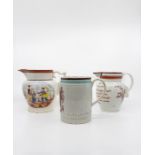 Staffordshire Pearlware jugs including Ruth Robinson with verse 1805, Chinese transfer printed