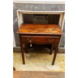 A George III oak side table, fitted with a single drawer, raised on square legs, 76cm high, wide,