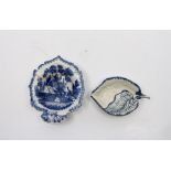 A Liverpool relief moulded sweetmeat dish, leaf form with underglaze blue decoration and moulded