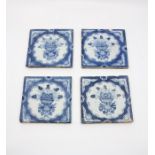 A set or four English delft tiles, each with blue & white decoration, circa 1780, each tile 13cm