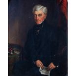 R..A..Clark (British, 1791-1883), portrait of a gentleman, three quarter length seated by a table