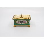 A 19th Century porcelain inkwell with two removable wells and four pen sections, handpainted with