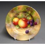 A small Royal Worcester plate painted with fruit signed E .Townsend, 20th Century, puce mark, Made