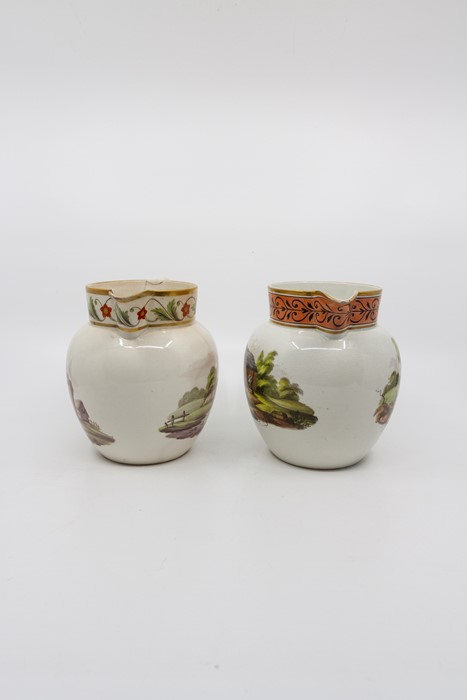 Two Torksey style jugs, early 19th Century, one handpainted with man standing near ruinous house - Image 2 of 4