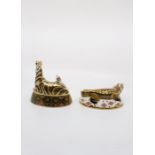 Two Royal Crown Derby paper weights. A Gold Signature Edition Crocodile with Certificate and a