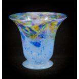 Monart glass vase. Blue with tones including brown, green dark blue and gold. H16cm Width 18cm