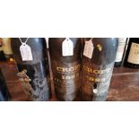 Three bottles of Croft 1963 Vintage Port, seals intact, two labels torn (3)