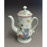 A Chaffers Liverpool coffee pot and cover with famille verte decoration, circa 1760, 20.5cm high