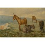 Edward Garraway (British, fl.1875-1878), donkeys on a cliff, signed and dated 1879 l.l.,