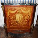 Louis XVI style marquetry pier cabinet with marble top, the front with ormolu mounts and a marquetry