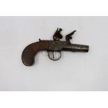 Flintlock pocket pistol by Woodcock of Colchester. 6cm long barrel. Bore approx 12mm. Working action