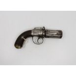 Percussion cap Pepperbox pistol. 7cm long barrels. 6 shot. Approx 9mm bore. Unsigned. English