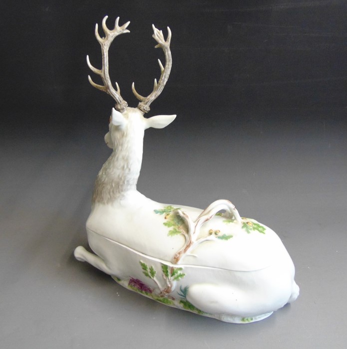 A Meissen 19th Century tureen and cover modelled as a recumbent stag, 19th Century, blue crossed - Image 3 of 6
