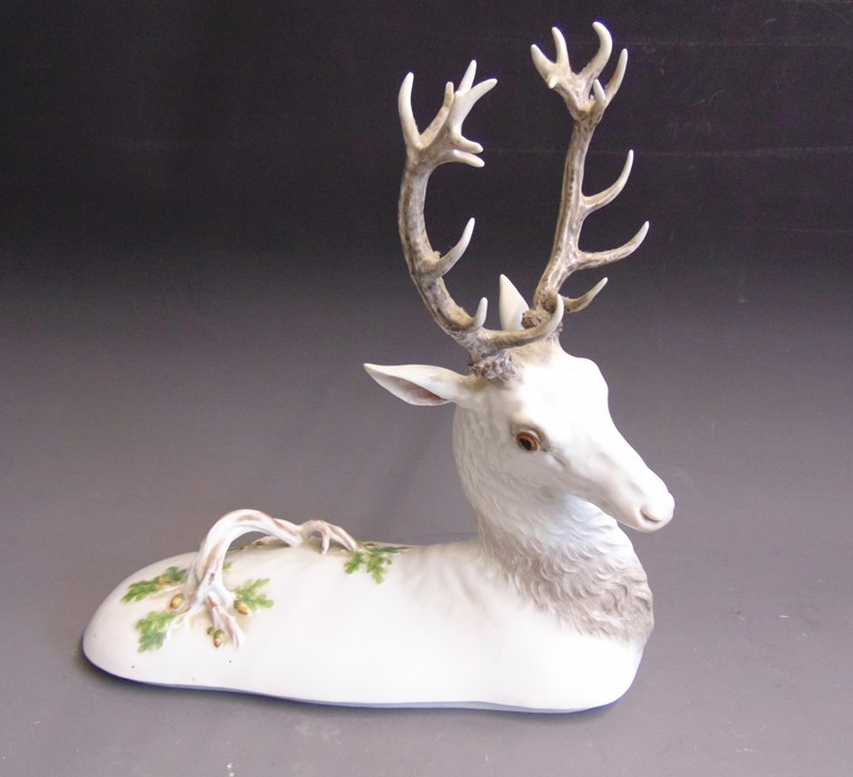 A Meissen 19th Century tureen and cover modelled as a recumbent stag, 19th Century, blue crossed - Image 4 of 6