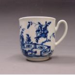 A Worcester blue and white coffee cup, painted with the Prunus Fence pattern, circa 1758, blue
